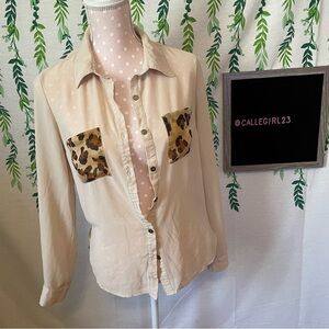 Size M Charlotte Russe Animal Print Long Sleeved Sheer Button Down Shirt C2
